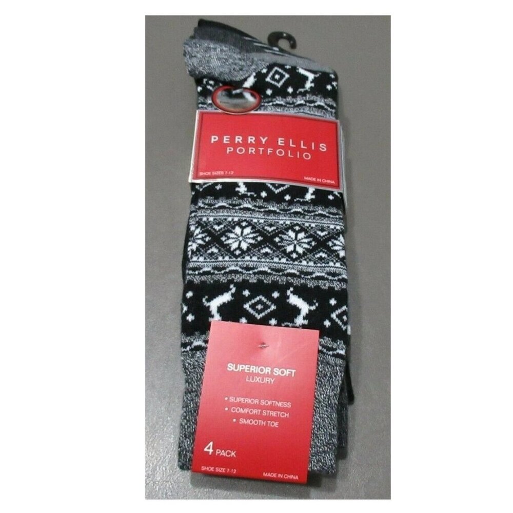 Perry Ellis Men's 4-Pair Holiday Novelty Socks, Multicolor, Shoe Size 7-12